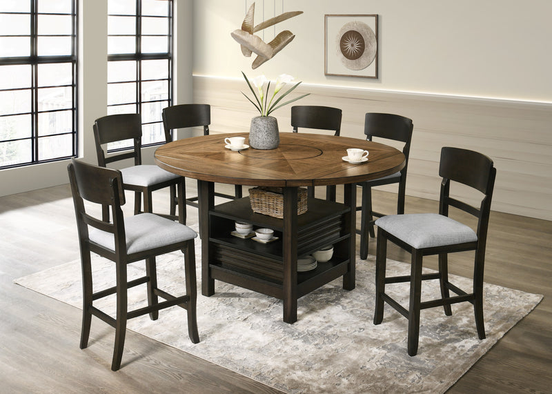 Oakly Brown Modern Solid Wood And Veneers Round Counter Height Dining Room Set