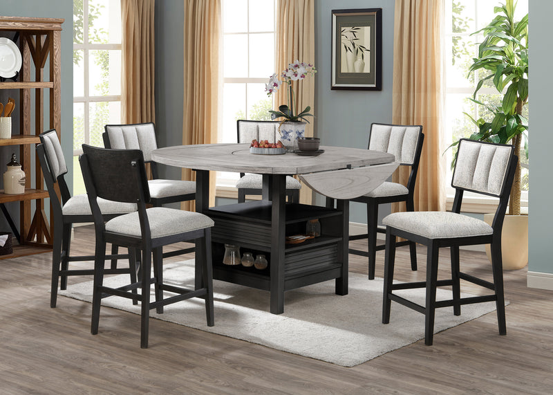 Cline Light Gray Solid Wood And Veneers Round Counter Height Dining Room Set