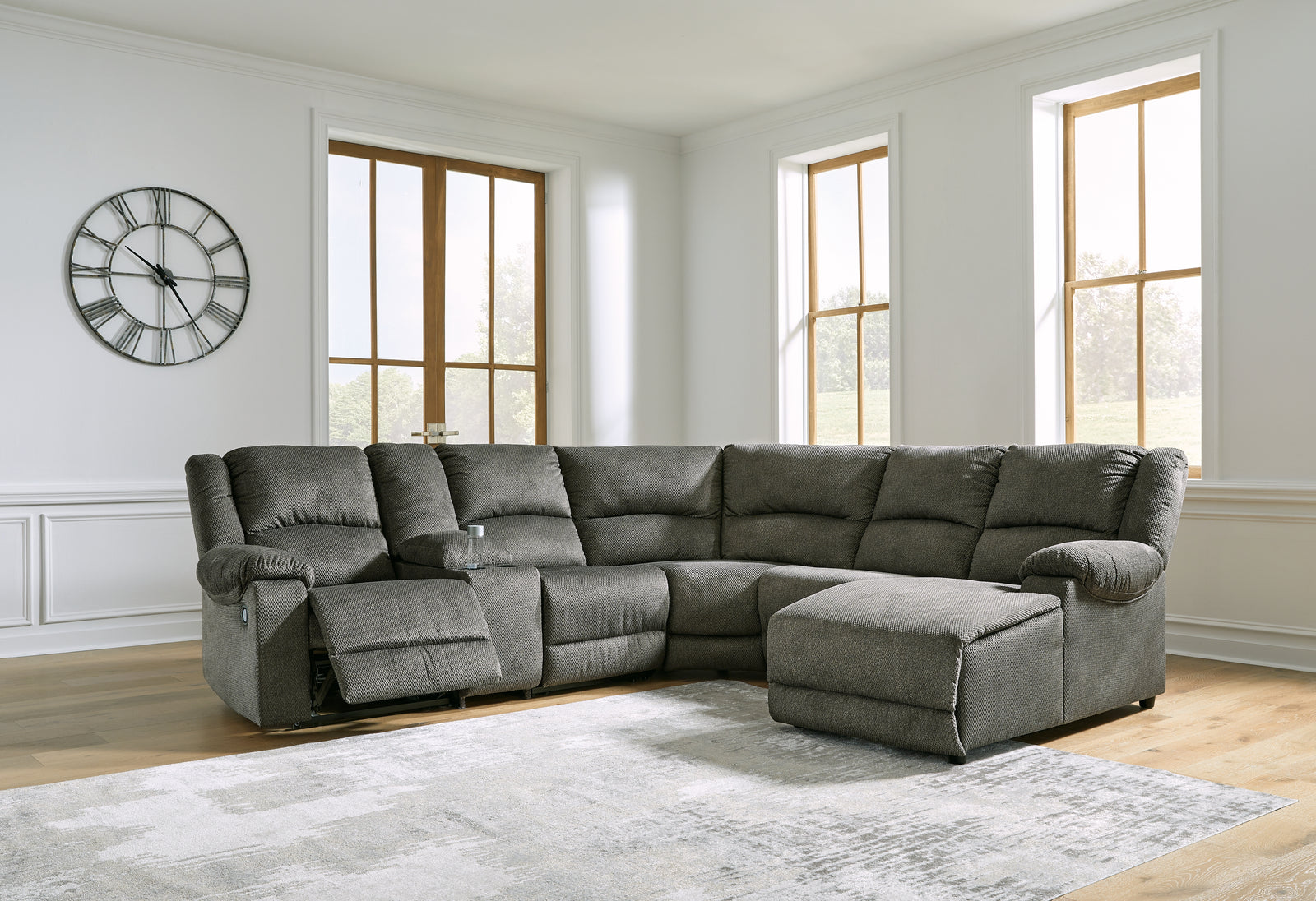 Benlocke Flannel 6-Piece Reclining Sectional With Chaise