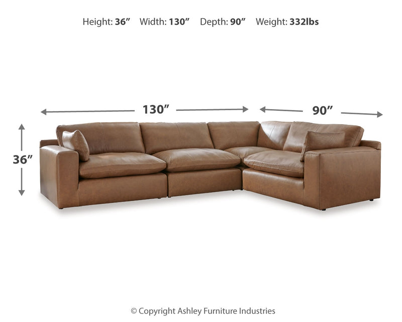 Emilia Caramel Leather 4-Piece Sectional