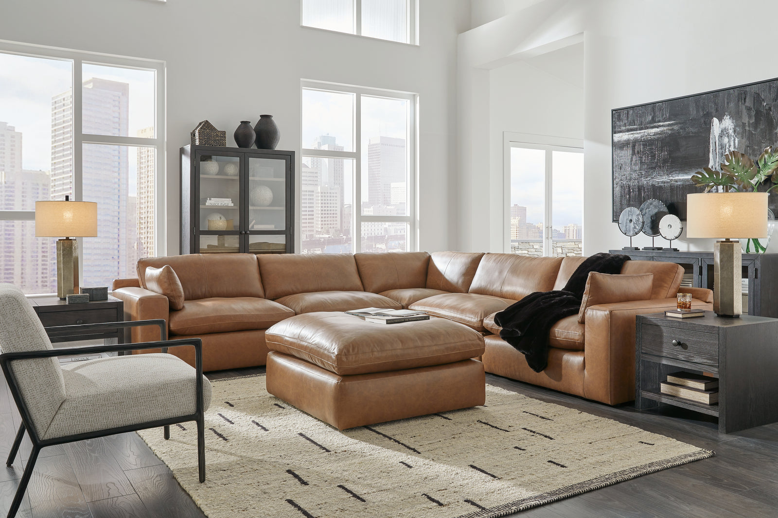 Emilia Caramel 5-Piece Sectional With Ottoman