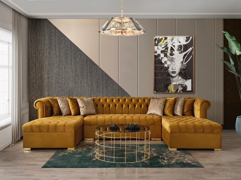 Emma Mustard Velvet Double Chaise Sectional