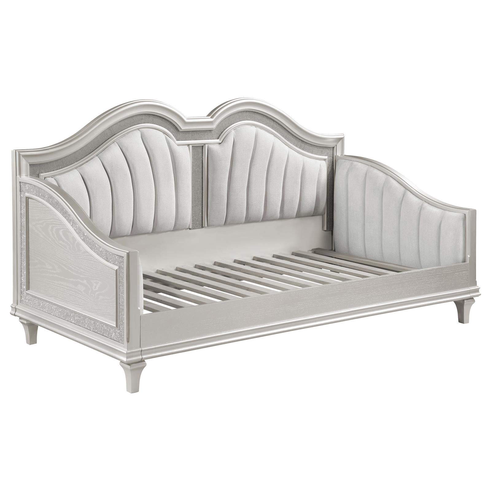 Evangeline Evangeline Upholstered Twin Daybed With Faux Diamond Trim Silver And Ivory 360121