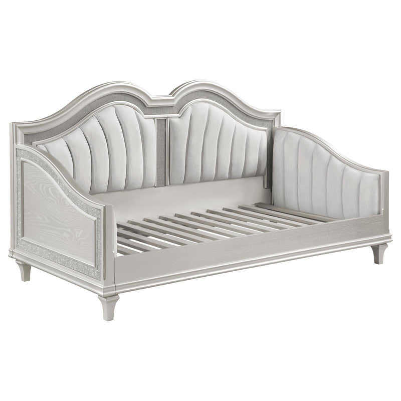 Evangeline Upholstered Twin Daybed With Faux Diamond Trim Silver And Ivory