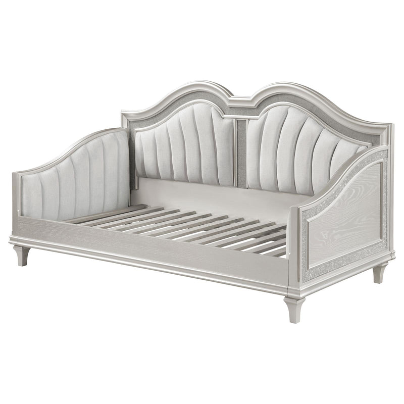 Evangeline Upholstered Twin Daybed With Faux Diamond Trim Silver And Ivory