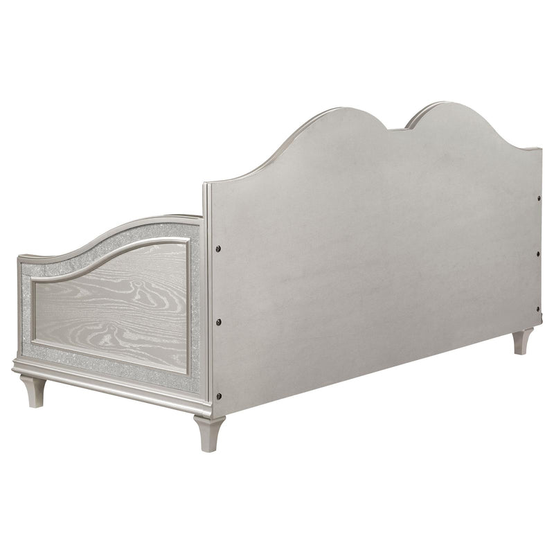 Evangeline Upholstered Twin Daybed With Faux Diamond Trim Silver And Ivory