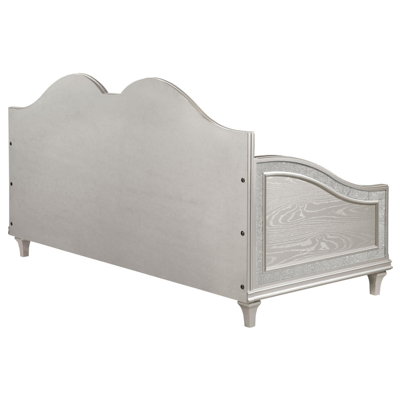 Evangeline Upholstered Twin Daybed With Faux Diamond Trim Silver And Ivory