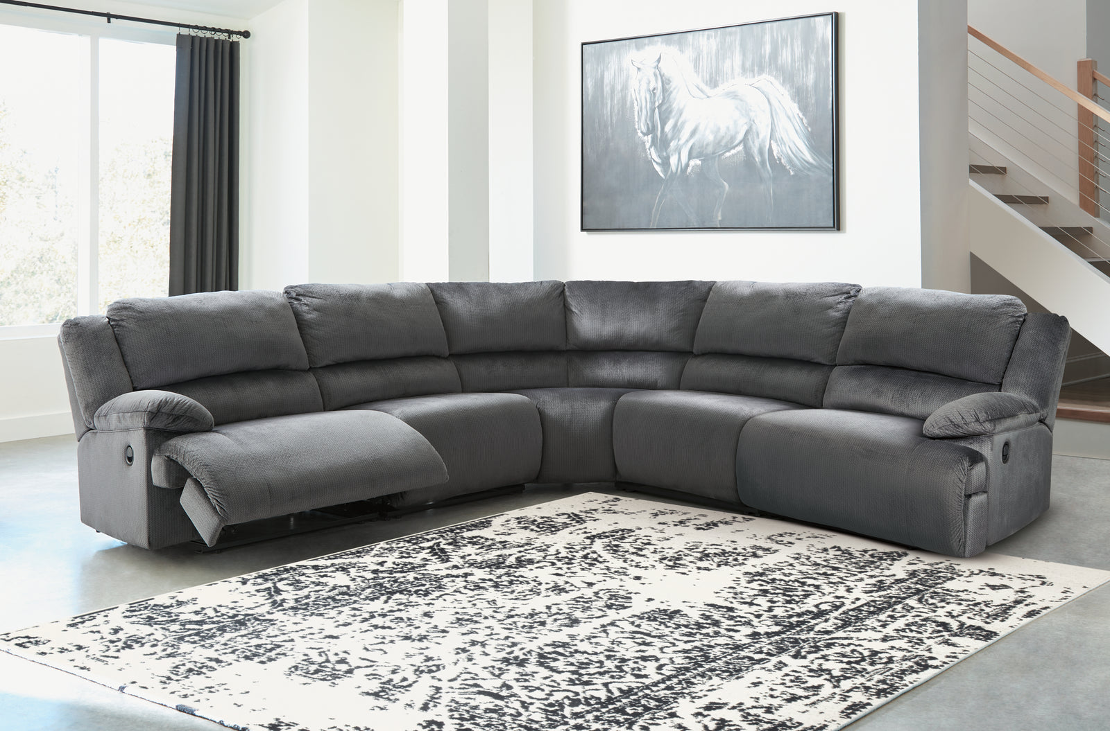 Clonmel Charcoal Velvet 5-Piece Reclining Sectional