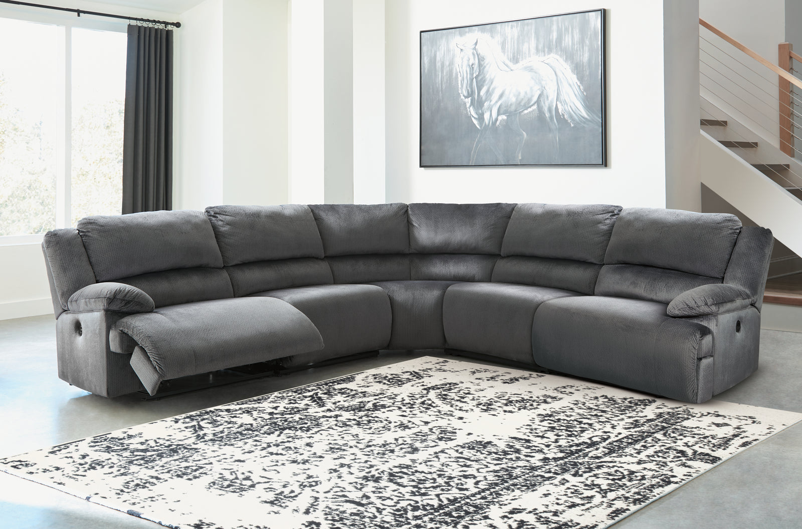 Clonmel Charcoal Velvet 5-Piece Reclining Sectional 36505S17