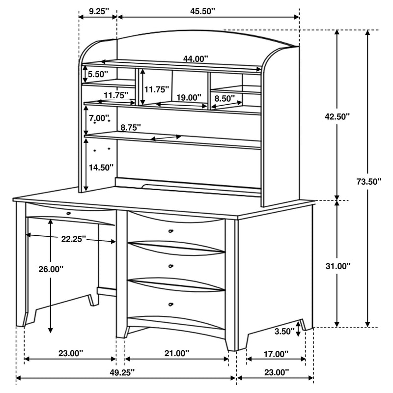 Phoenix Youth Daybed 4 Drawer Computer Desk With Hutch Cappuccino