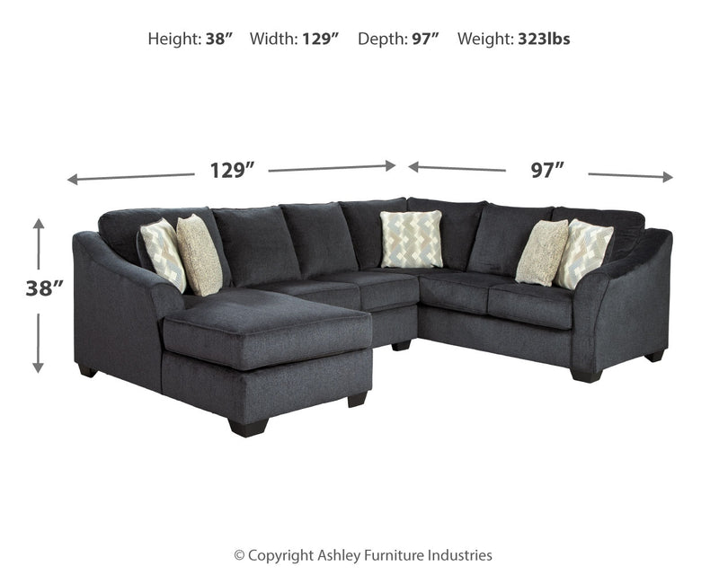 Eltmann Slate 3-Piece Sectional With Ottoman