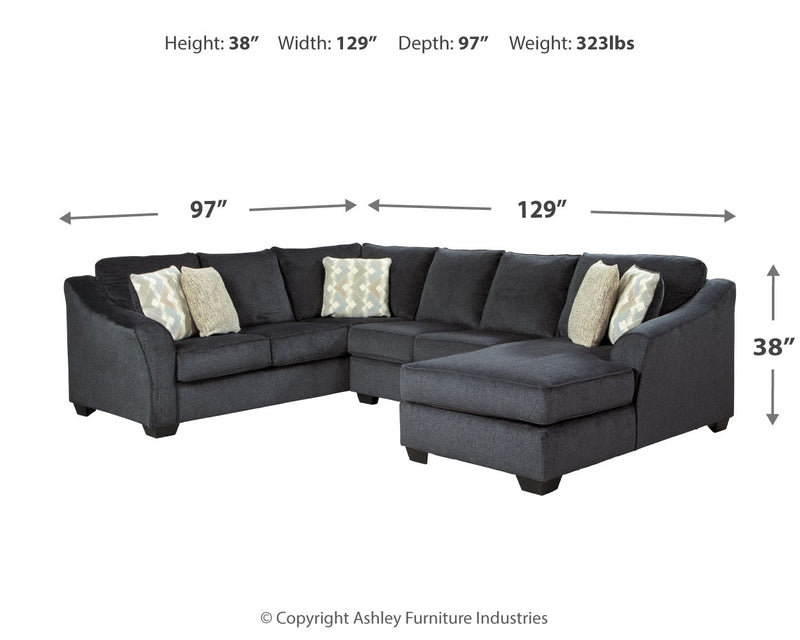 Eltmann Slate Chenille 3-Piece Sectional With Chaise