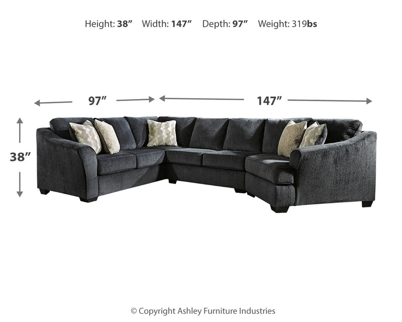 Eltmann Slate Chenille 3-Piece Sectional With Cuddler