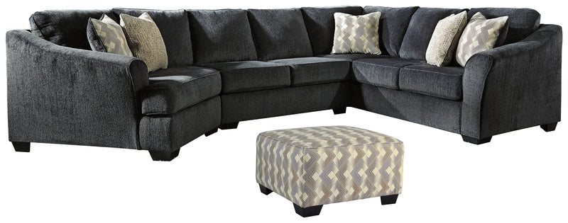 Eltmann Slate 3-Piece Sectional With Ottoman