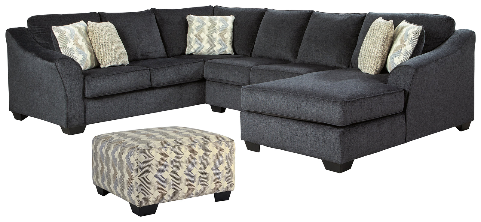 Eltmann Slate 3-Piece Sectional With Ottoman