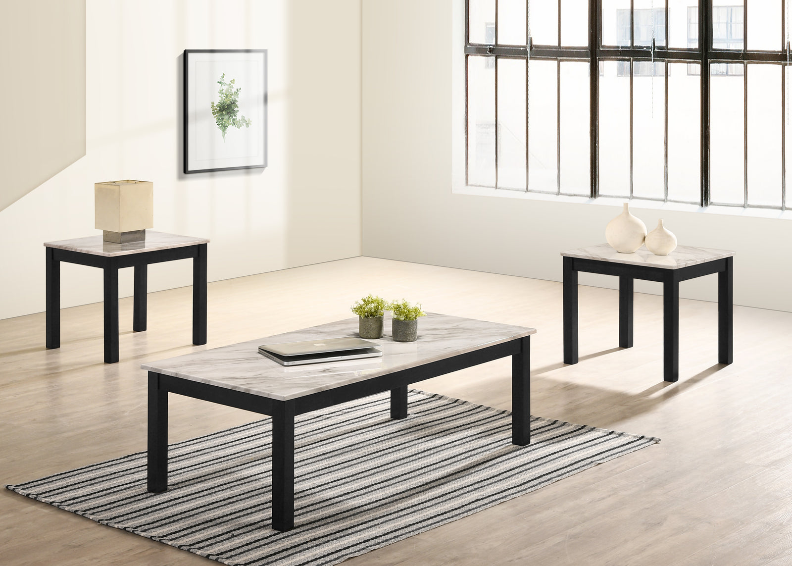 Thurner Black/White Modern Contemporary Solid Wood Marble Top Cocktail Coffee Table