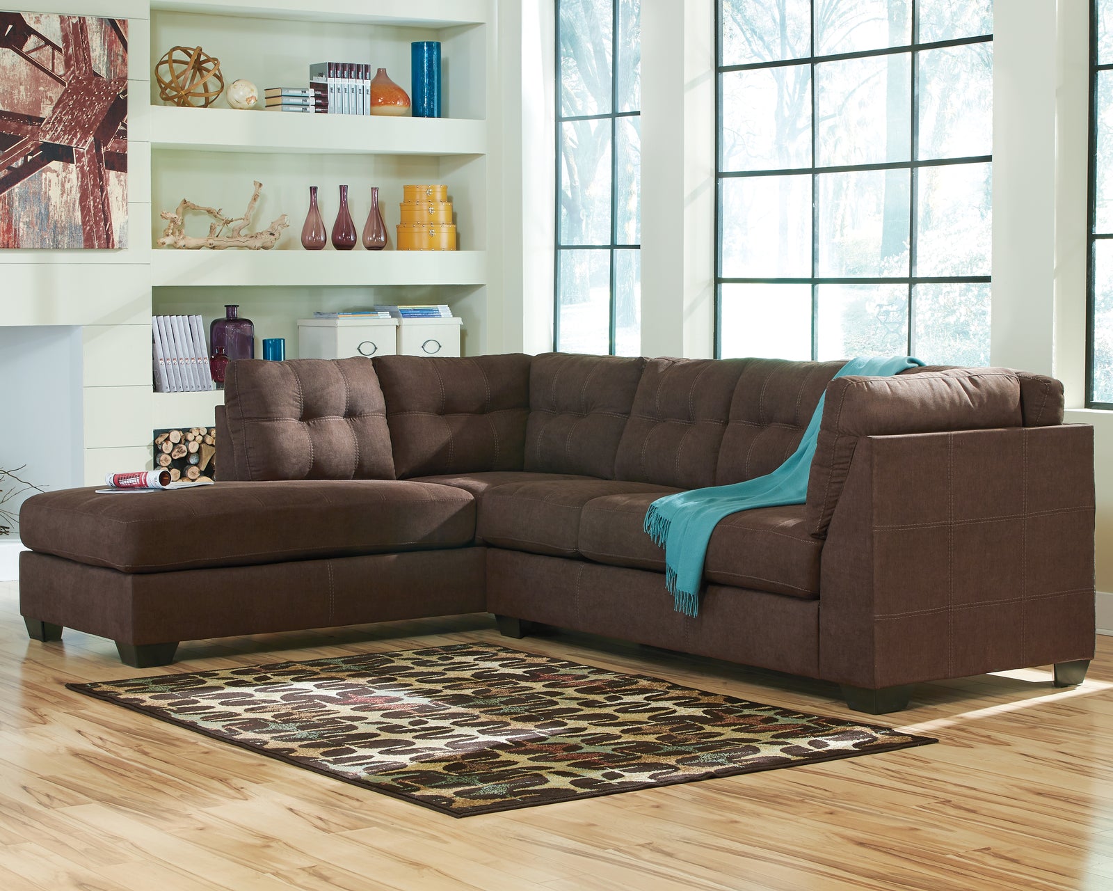 Maier Walnut 2-Piece Sectional With Ottoman PKG010961 - 45221S1 | 4522108