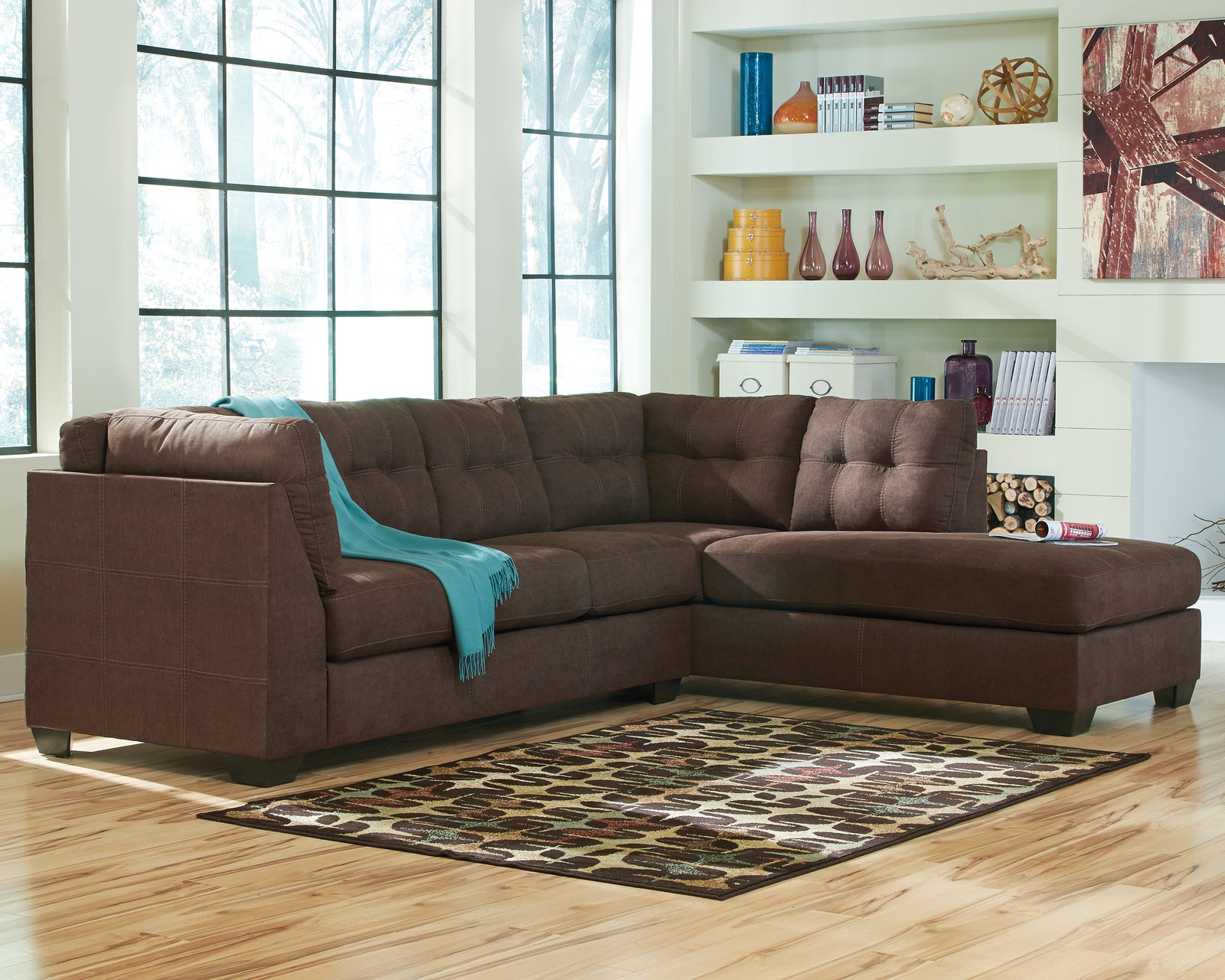 Maier Walnut 2-Piece Sectional With Ottoman