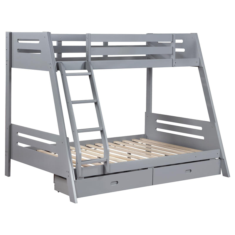 Trisha Wood Twin Over Full Bunk Bed With Storage Drawers Grey 460562Tf