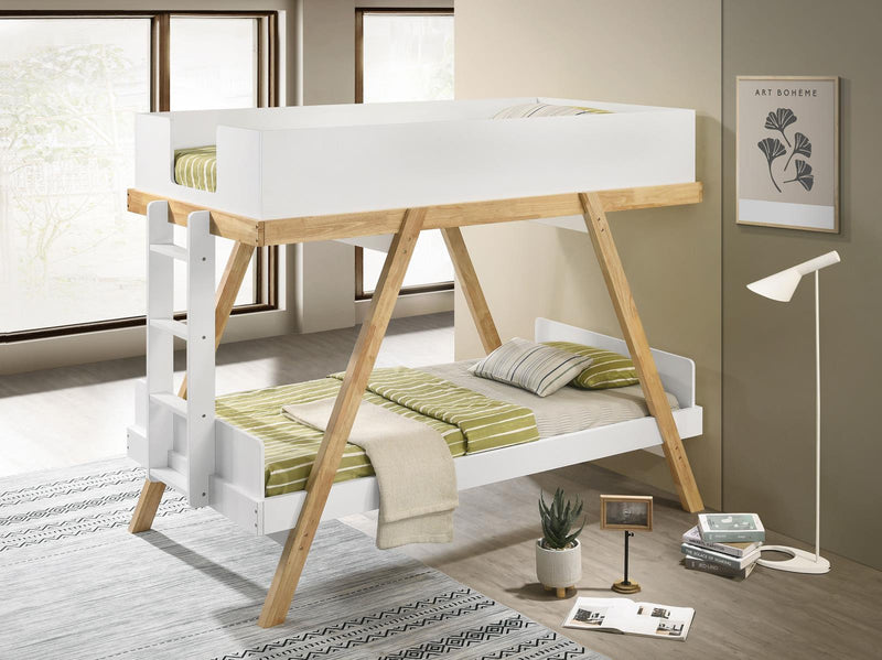 Frankie Wood Twin Over Twin Bunk Bed White And Natural 460570T