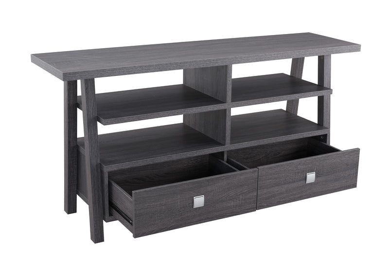 Jarvis Sleek And Modern Grey Tv Stand Assembled Drawers, Media Consoles, Entertainment Cabinets, Angled Legs And Metal Drawer with Storage Doors for Living Room