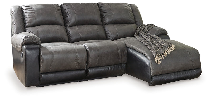 Nantahala Slate Faux Leather 3-Piece Reclining Sectional With Chaise