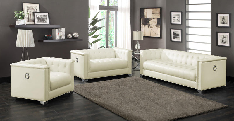 Chaviano Contemporary White Three piece Living Room Set