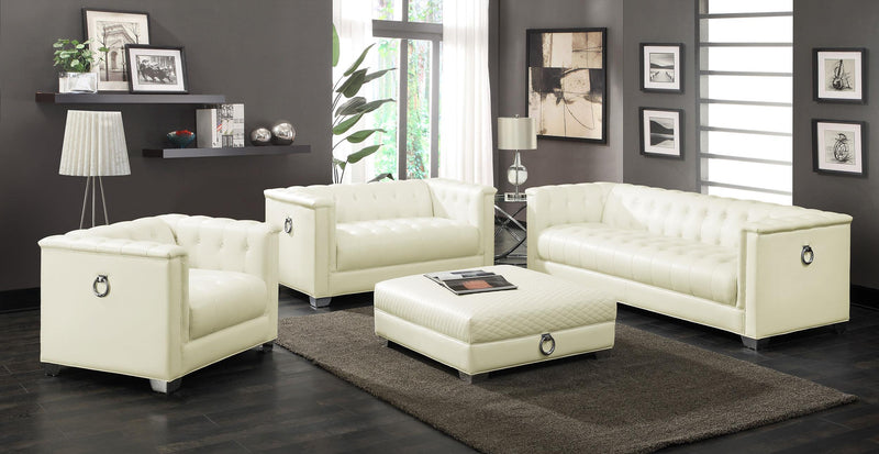 Chaviano 4 piece Upholstered Track Arm Sofa Set Pearl White