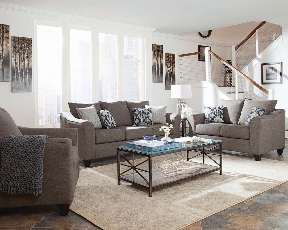 Salizar Transitional Grey Three piece Living Room Set