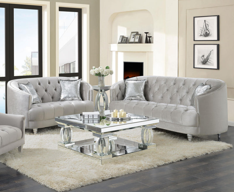 Avonlea 2 piece Upholstered Sloped Arm Sofa Set Grey Velvet