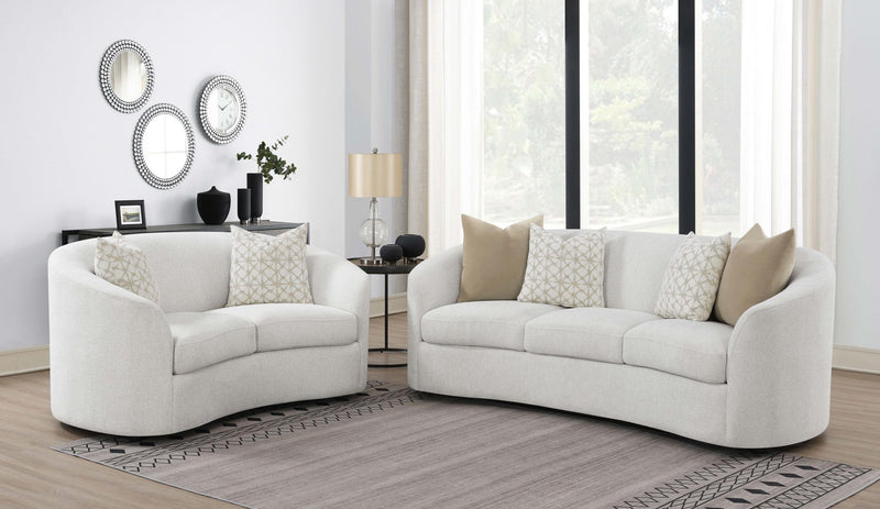 Rainn 2 piece Boucle Upholstered Sloped Arm Sofa Set Latte