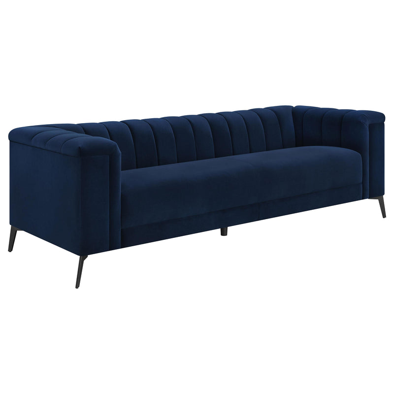 Chalet 2 piece Upholstered Tuxedo Arm Tufted Sofa Set Blue