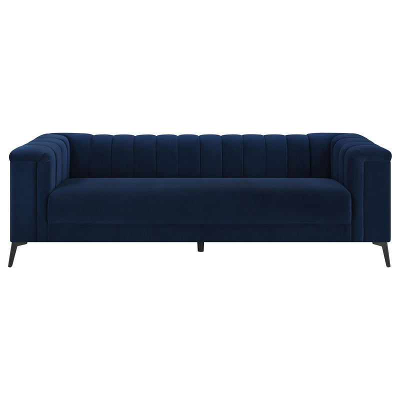 Chalet 2 piece Upholstered Tuxedo Arm Tufted Sofa Set Blue