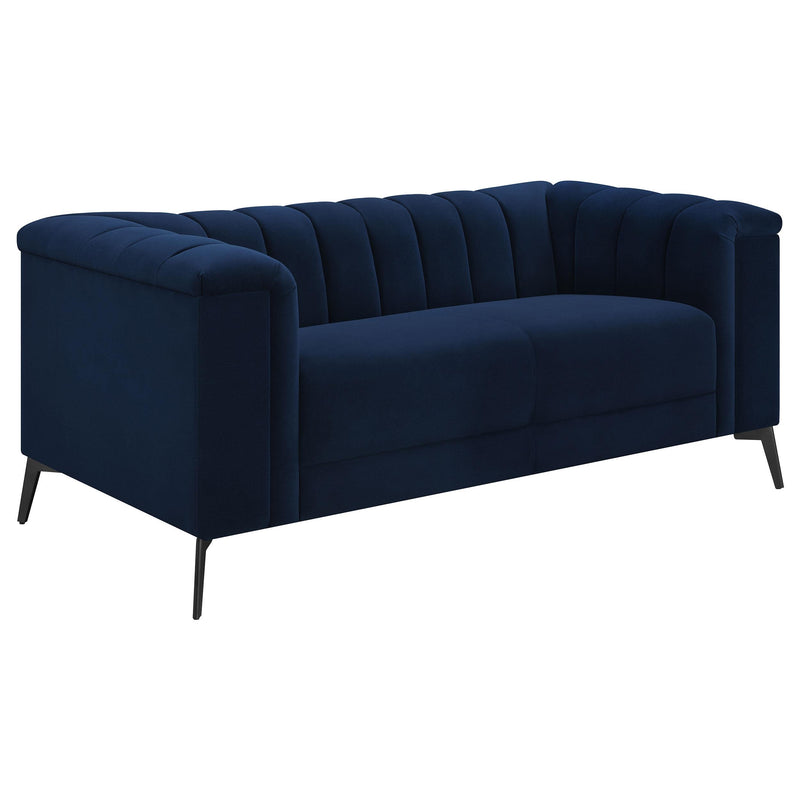 Chalet 2 piece Upholstered Tuxedo Arm Tufted Sofa Set Blue