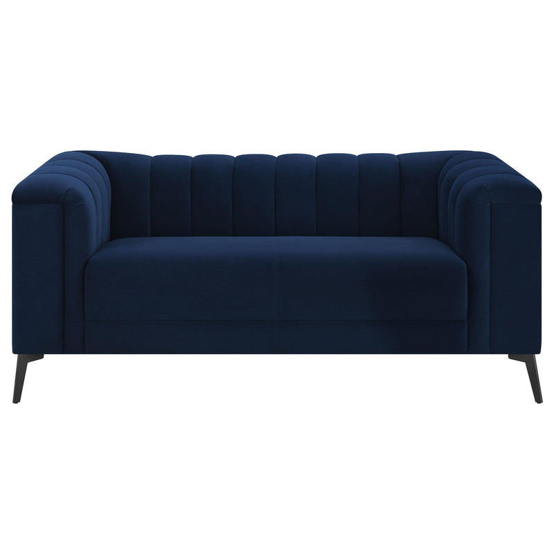 Chalet 2 piece Upholstered Tuxedo Arm Tufted Sofa Set Blue