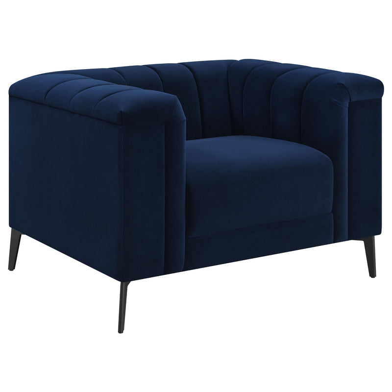 Chalet 3 Piece Upholstered Tuxedo Arm Tufted Sofa Set Blue