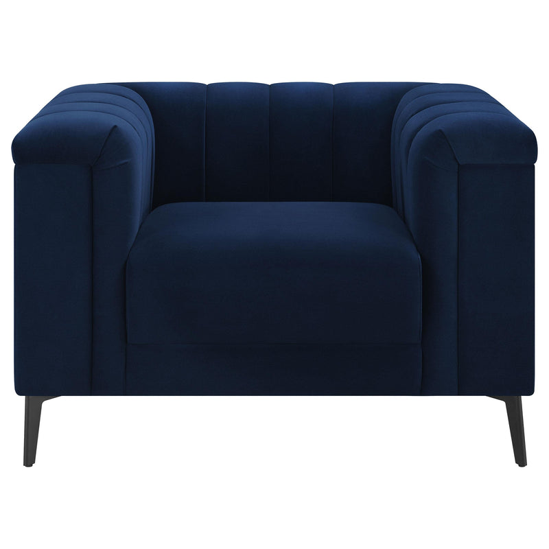 Chalet 3 Piece Upholstered Tuxedo Arm Tufted Sofa Set Blue