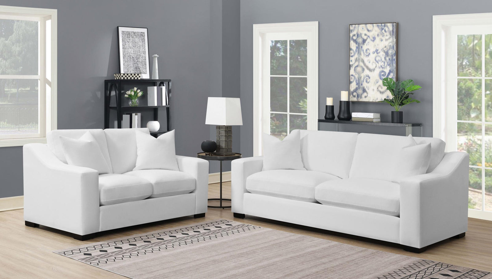 Ashlyn 2 piece Upholstered Sloped Arm Sofa Set White