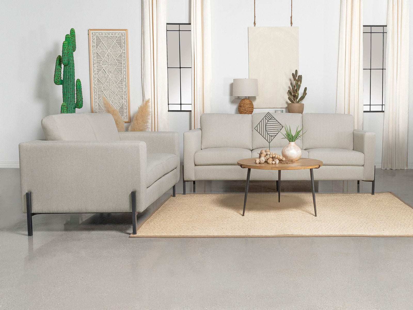 Tilly 2 piece Upholstered Track Arm Sofa Set Oatmeal