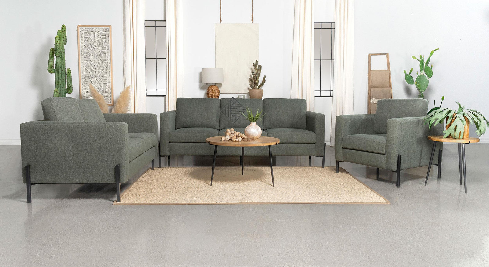 Tilly 3 Piece Upholstered Track Arms Sofa Set Sage