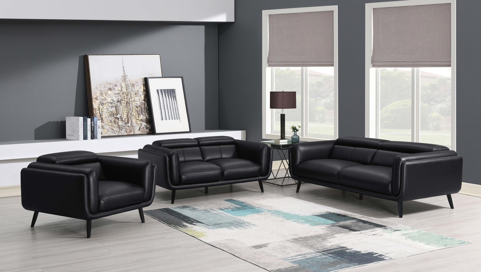 Shania 3 Piece Upholstered Low Back Sofa Set Black