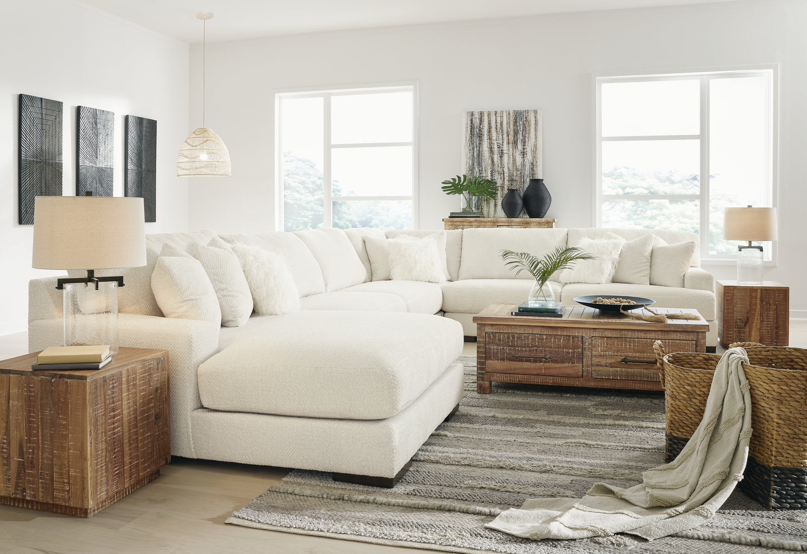 Zada Ivory 5-Piece Sectional With Chaise