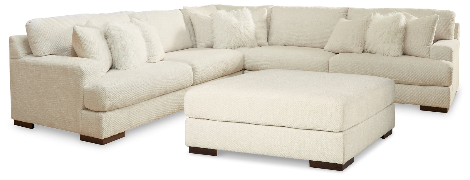 Zada Ivory 3-Piece Sectional With Ottoman