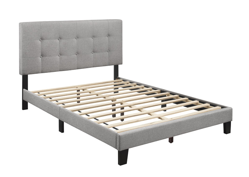 Rigby Gray Contemporary Wood Fabric Queen Upholstered Tufted Platform Bed