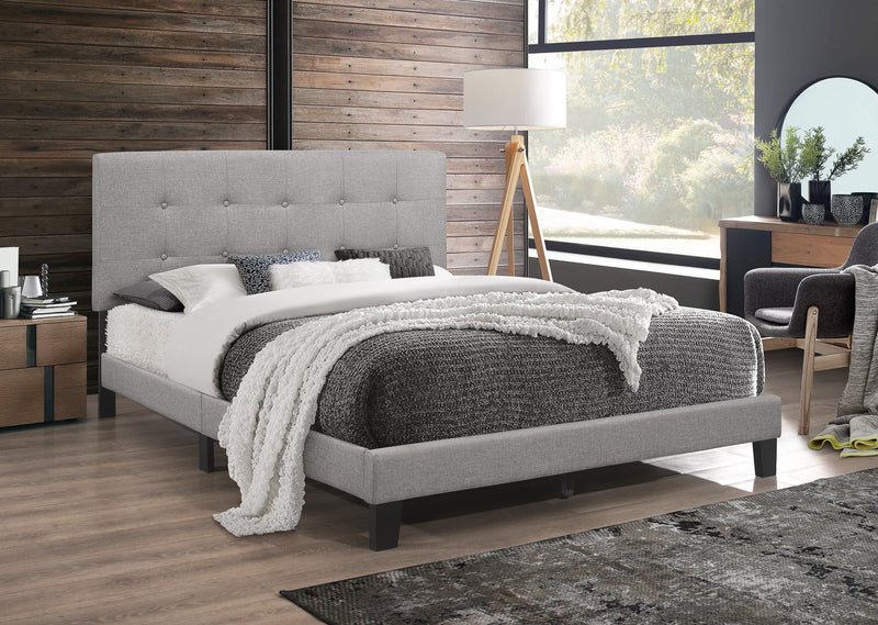 Rigby Gray Contemporary Wood Fabric Queen Upholstered Tufted Platform Bed
