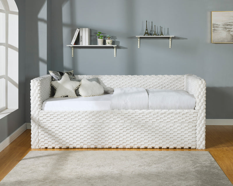 Molly White Dove Modern Solid Wood Velvet Upholstered Trundle Daybed
