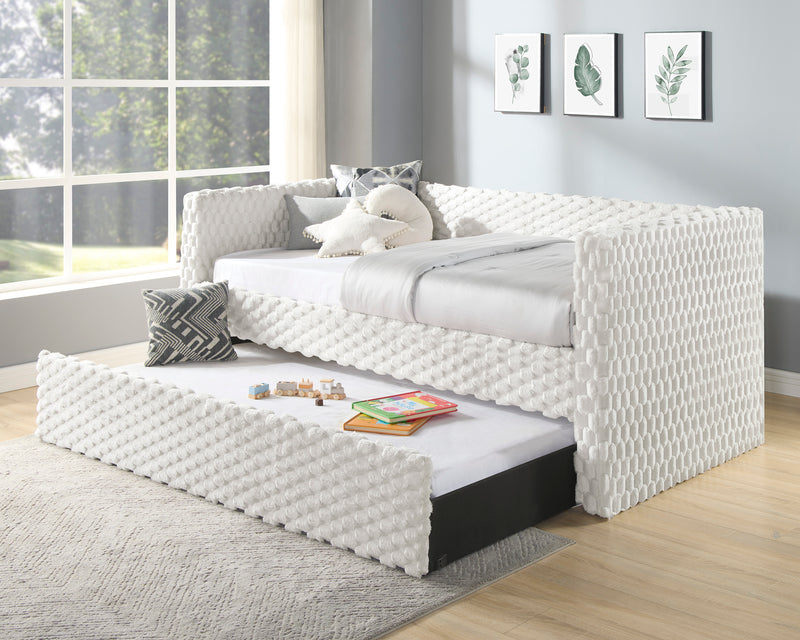 Molly White Dove Modern Solid Wood Velvet Upholstered Trundle Daybed