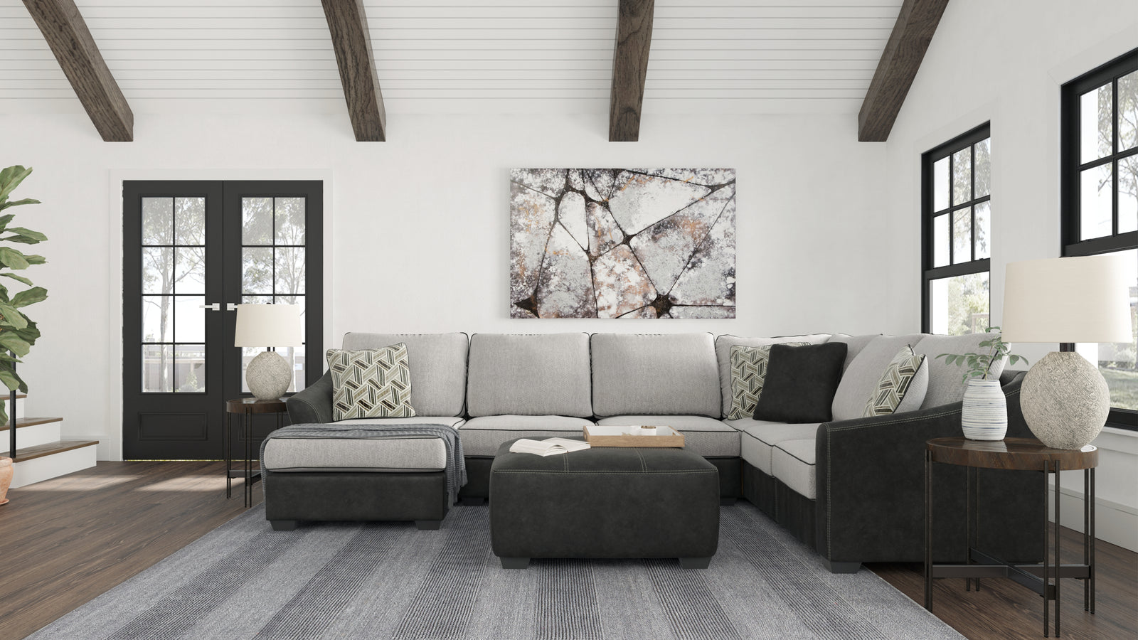 Bilgray Pewter 3-Piece Sectional With Ottoman