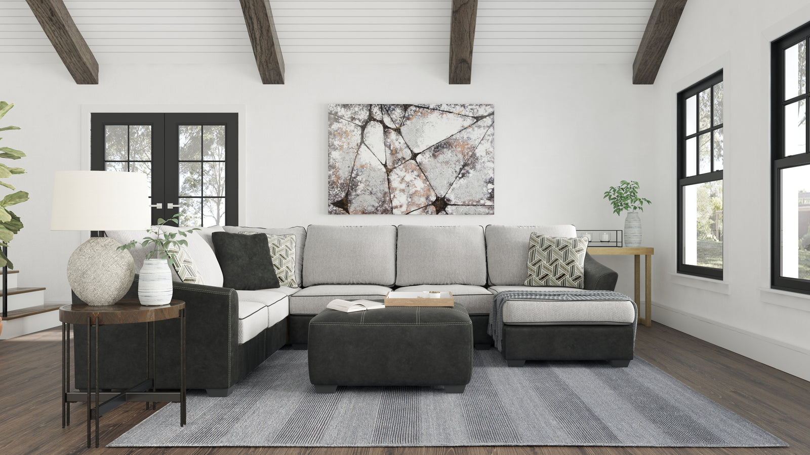 Bilgray Pewter 3-Piece Sectional With Ottoman PKG008951 - 55003S2 | 5500308