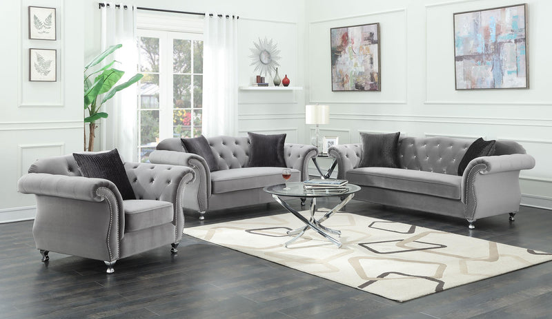 Frostine Grey Three piece Living Room Set